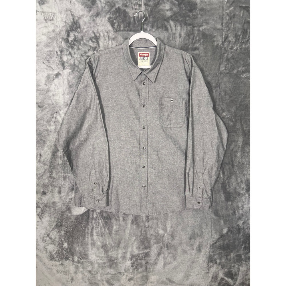 Wrangler Jeans Co Mens 2XL Grey Long Sleeve Button Down Shirt Premium Quality